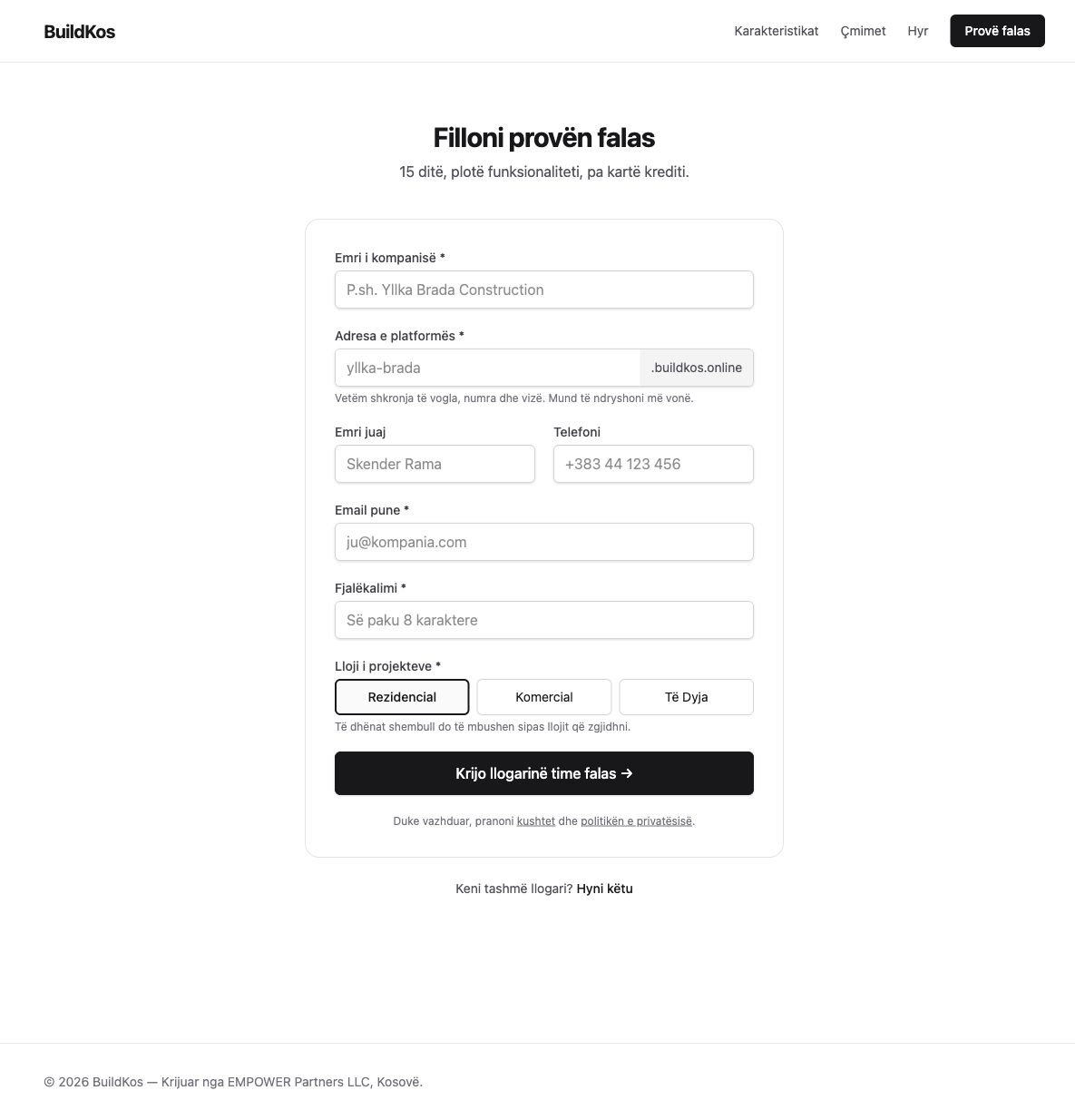 Formulari i regjistrimit